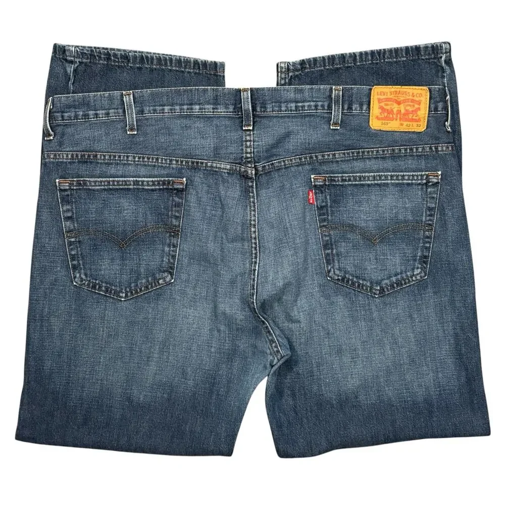 Levi's 569 Loose Straight Fit Medium Dark Wash Denim Low Rise Jeans Mens 42 32